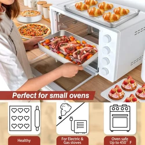 E-far Toaster Oven Bakeware Set, 6PCS Stainless Steel Small Baking Pan Set | Durable & Healthy thumbnail 3