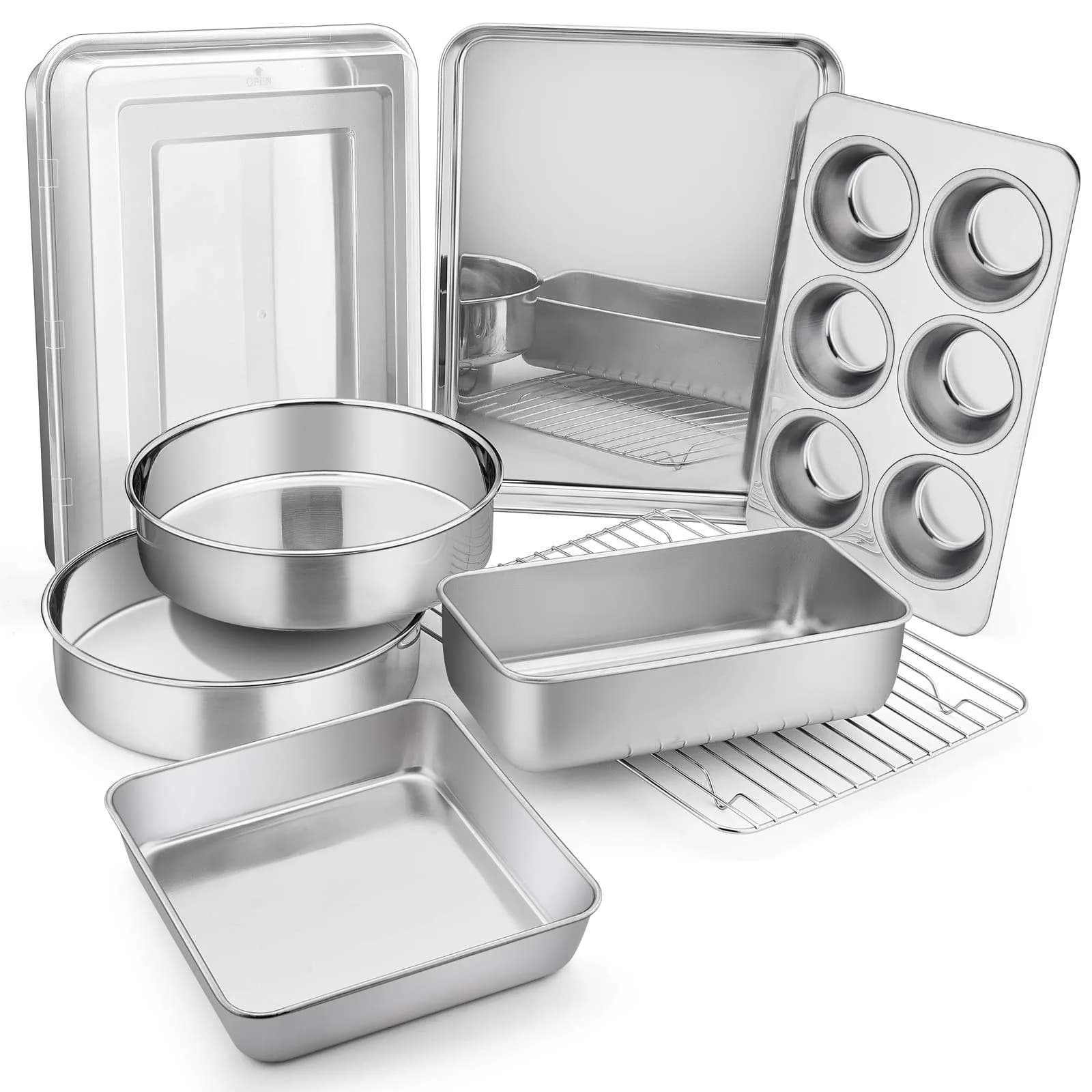 E-far Stainless Steel Bakeware Set 9-Piece | Durable, Dishwasher Safe & Versatile - main product image