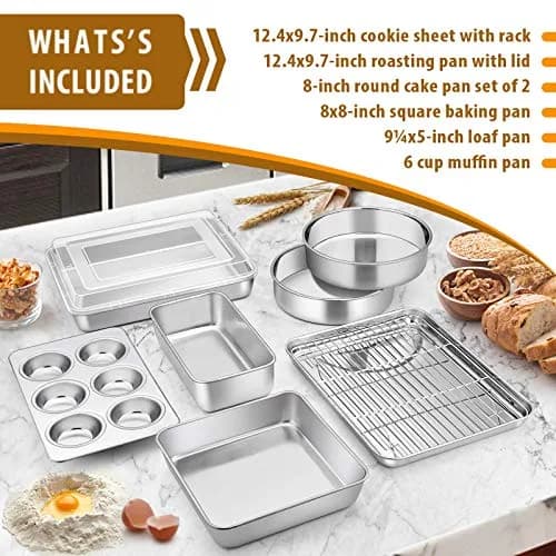 E-far Stainless Steel Bakeware Set 9-Piece | Durable, Dishwasher Safe & Versatile thumbnail 2