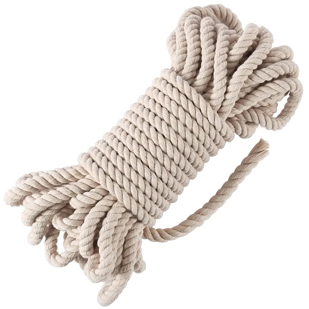 Tenn Well 10mm x 15m (50ft) Beige Triple Twist Cotton Macrame Rope | Strong & Soft for Crafts — Beige