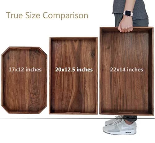 MAGIGO 20"x 12.5" Walnut Wood Rectangle Ottoman Serving Tray with Handles | Classic Vintage Design for Home Decor thumbnail 7