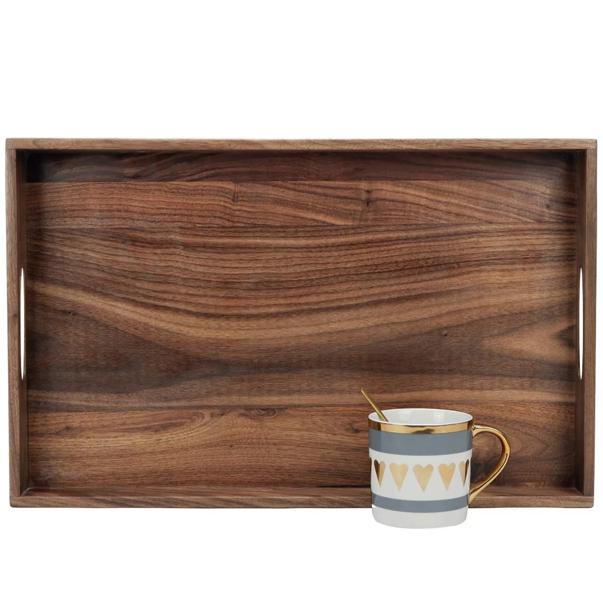 MAGIGO 20"x 12.5" Walnut Wood Rectangle Ottoman Serving Tray with Handles | Classic Vintage Design for Home Decor - main product image