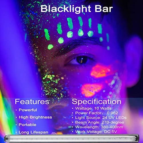 GREENIC UV Black Light Bar, 10W 1ft USB Portable T5 UV Blacklight Tube for Body Paint & Party Decor thumbnail 4