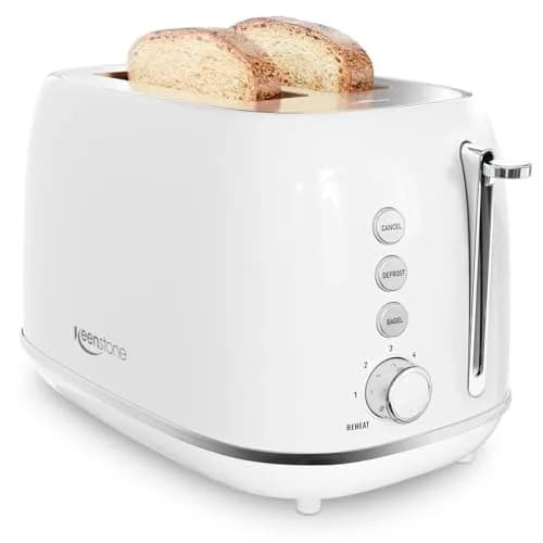 Keenstone 2 Slice Toaster | Retro Stainless Steel Kitchen Essential, White | Wide Slot, 6 Browning Levels thumbnail 1