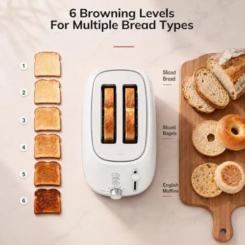 Keenstone 2 Slice Toaster | Retro Stainless Steel Kitchen Essential, White | Wide Slot, 6 Browning Levels thumbnail 5