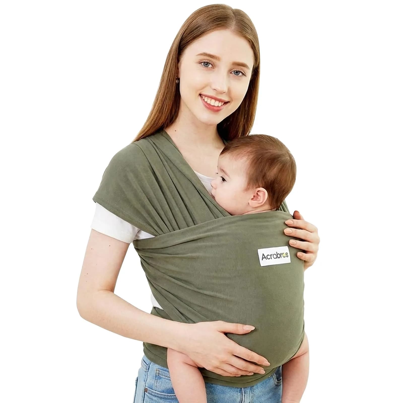 ACRABROS Baby Wrap Carrier Grey | Soft, Breathable, Hands-Free for Newborns to 35 lbs — Sage Green