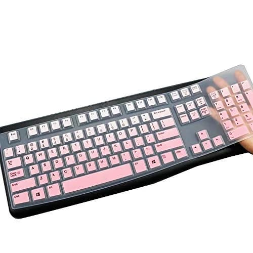 MUBUY-GOL Keyboard Cover Skin Protector for Logitech MK120 K120 Wired Keyboard | US Layout Pink Silicone thumbnail 1