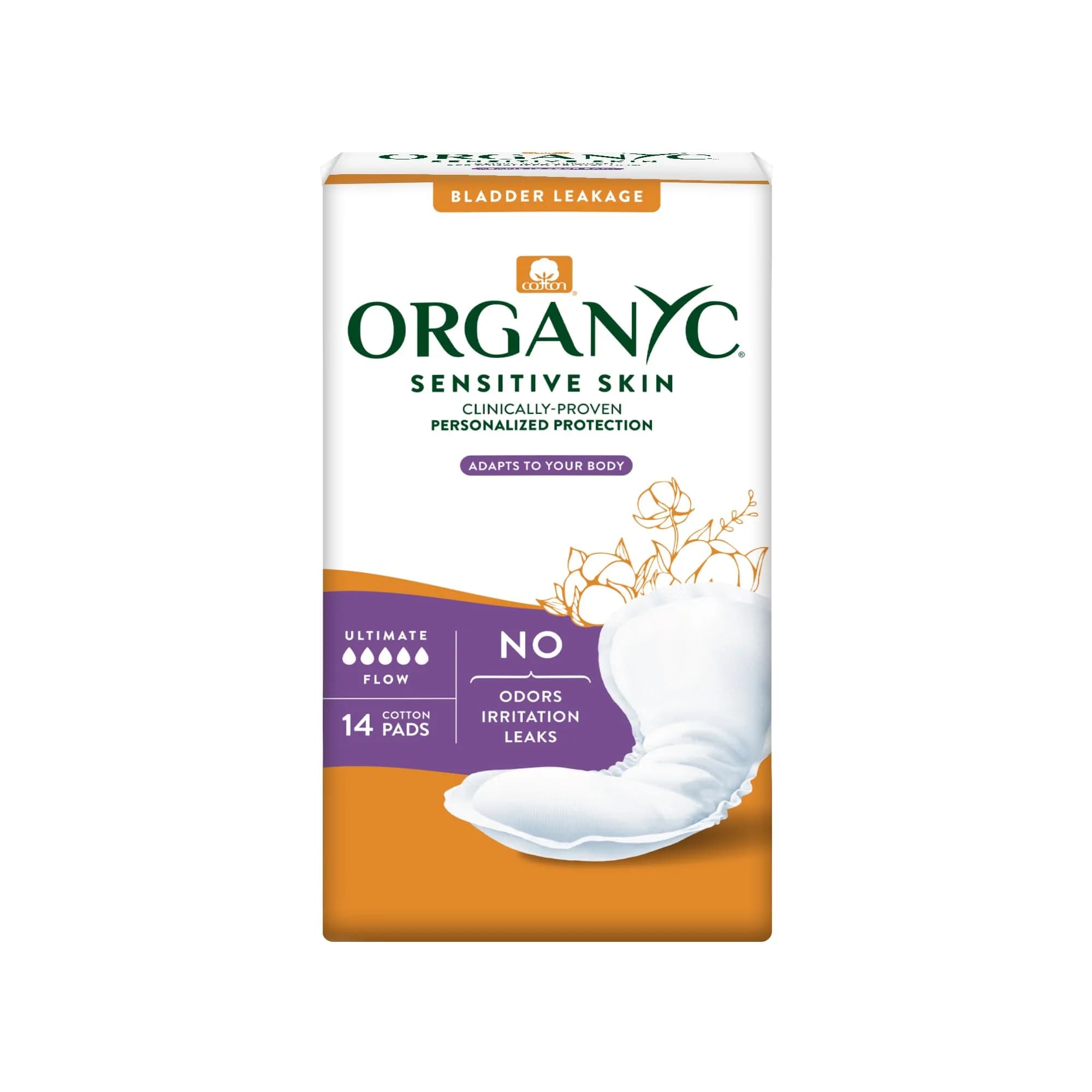 Organyc Organic Cotton Incontinence Pads Maximum Absorbency, 16 Count (1 Pack) | Hypoallergenic & Fragrance-Free — Ultimate Flow