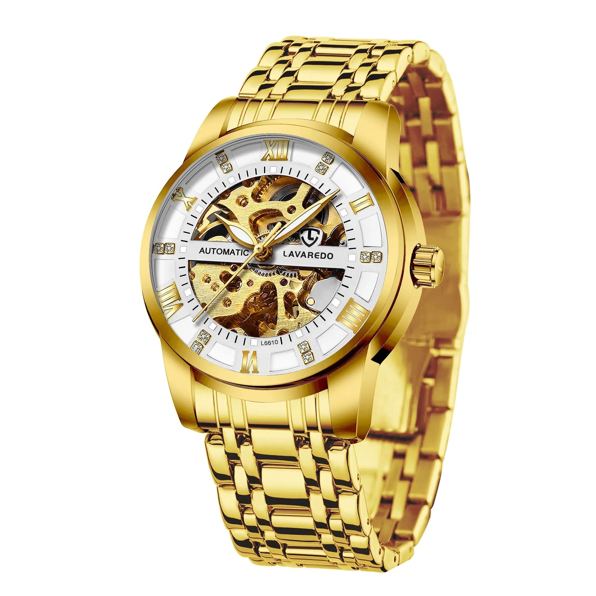 A ALPS Automatic Mechanical Watch for Men, 41mm Stainless Steel Skeleton Dial | 30M Waterproof — 09-WhiteGold