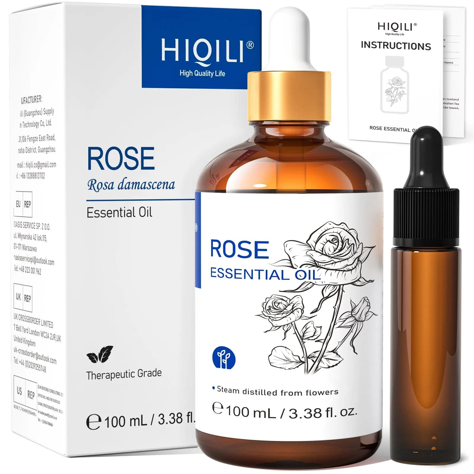 HIQILI Vanilla Essential Oil, 1 Fl Oz (30ML) | Pure & Natural Aroma for Diffusers & DIY — Rose / 3.38 Fl Oz