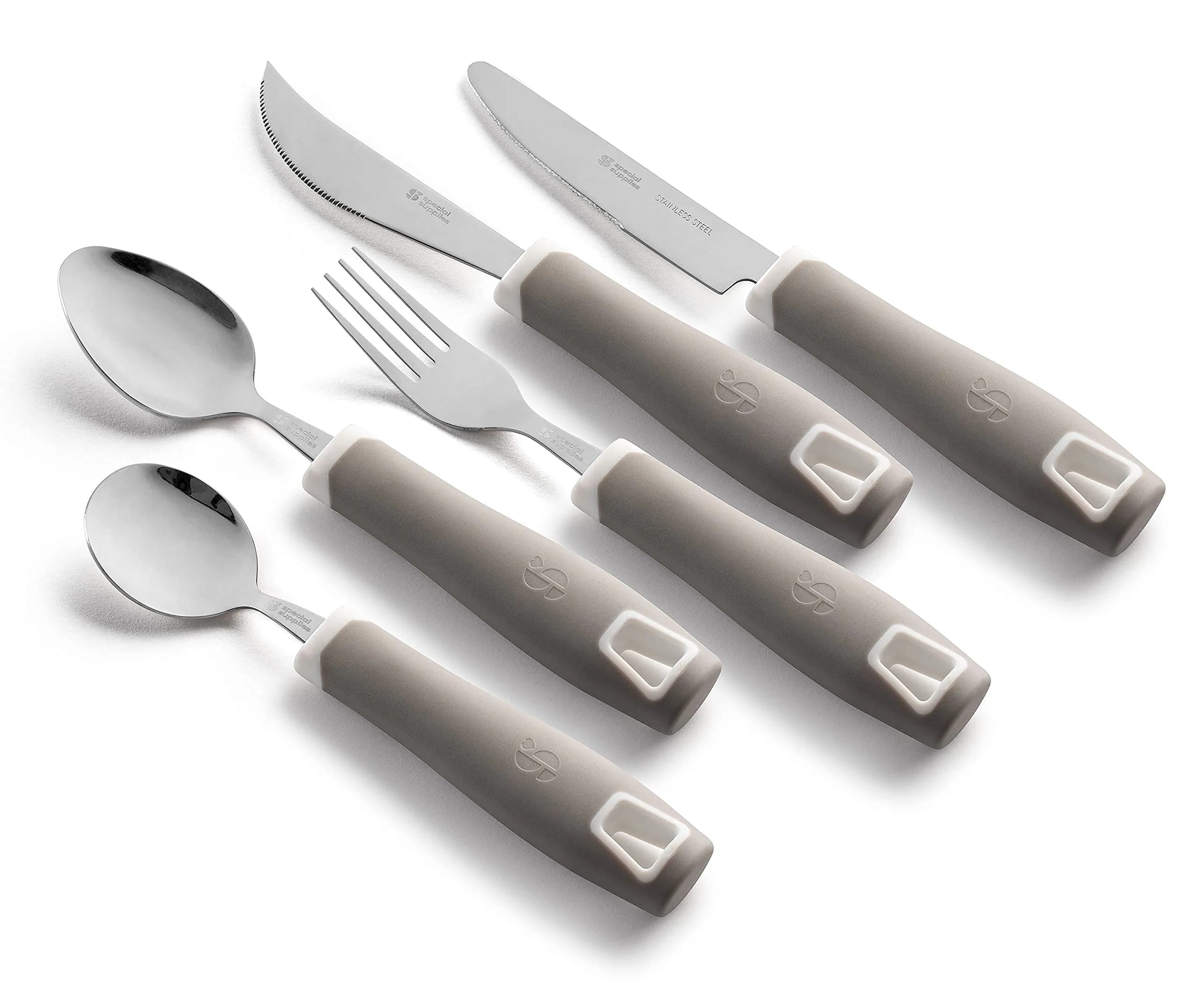 Special Supplies Adaptive Utensils 5-Piece Set Grey | Non-Weighted, Non-Slip Handles for Hand Tremors, Arthritis, Parkinson’s or Elderly Use - main product image