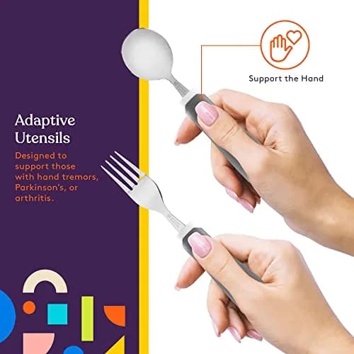 Special Supplies Adaptive Utensils 5-Piece Set Grey | Non-Weighted, Non-Slip Handles for Hand Tremors, Arthritis, Parkinson’s or Elderly Use thumbnail 4