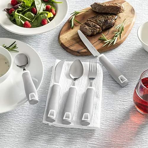 Special Supplies Adaptive Utensils 5-Piece Set Grey | Non-Weighted, Non-Slip Handles for Hand Tremors, Arthritis, Parkinson’s or Elderly Use thumbnail 9