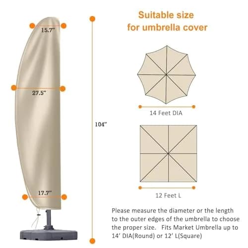 OKPOW Cantilever Patio Umbrella Cover 3.5m (11.5ft) Khaki | All-Season Waterproof Protection thumbnail 2