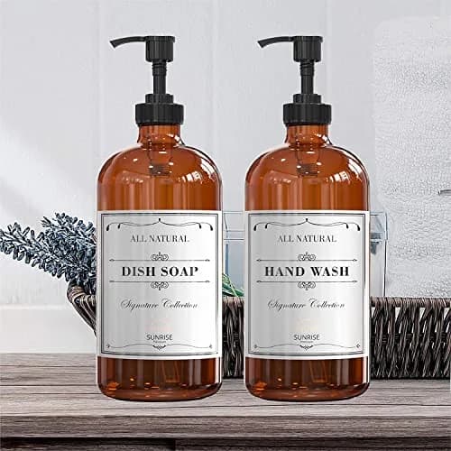 Sunrise Premium Amber Glass Soap Dispenser with Pump, 2 Pack | Elegant Lead-Free Glass for Kitchen & Bathroom thumbnail 7