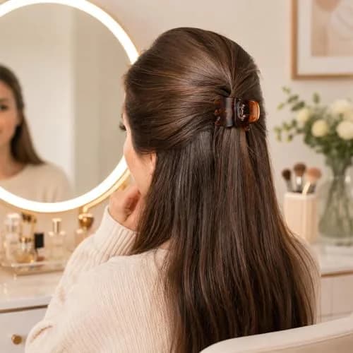 minihope Medium Claw Clips for Women - 4 Pack Hair Jaw Clips, 1.37 Inch Nonslip Hair Accessories for Easy Updo, Makeup & Face Washing, Black and Brown Plastic Hair Claws for All Hair Types thumbnail 6