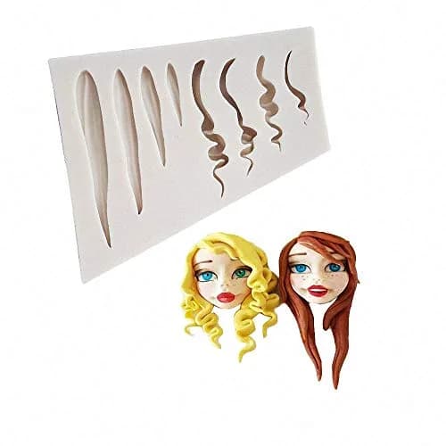 Fewo Girl Doll Hair Silicone Clay Mold Woman Hair Fondant Mould 8.5cm x 13.8cm | Food-Grade Silicone Craft Tool thumbnail 1