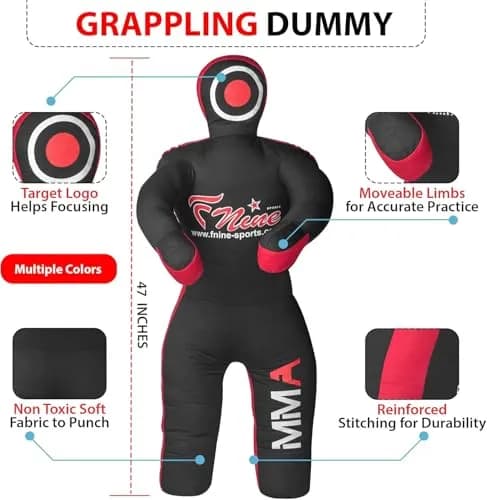 FNine Sports MMA Grappling Dummy Unfilled Canvas Bag Black Red 120 cm (47 Inches) | Practice Submission Lifting Throwing thumbnail 5