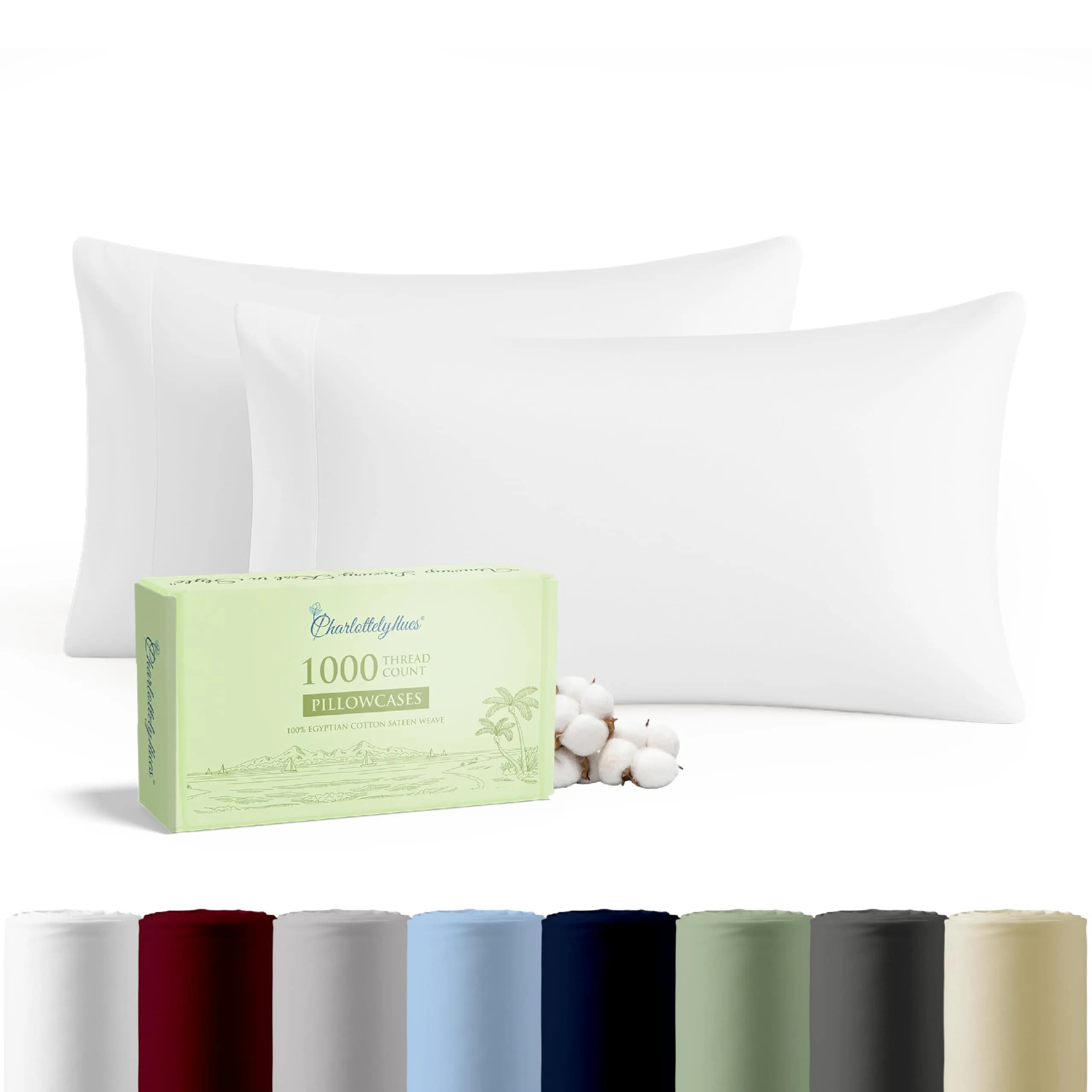 CharlottelyHues Pillowcases Set of 2 100% Egyptian Cotton King White | Luxurious, Durable & Cooling Bed Cover - main product image