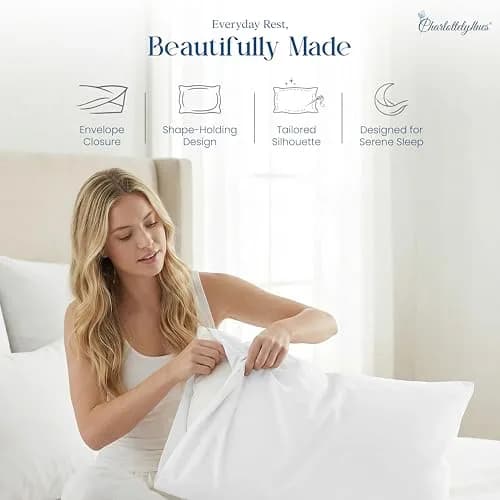 CharlottelyHues Pillowcases Set of 2 100% Egyptian Cotton King White | Luxurious, Durable & Cooling Bed Cover thumbnail 4