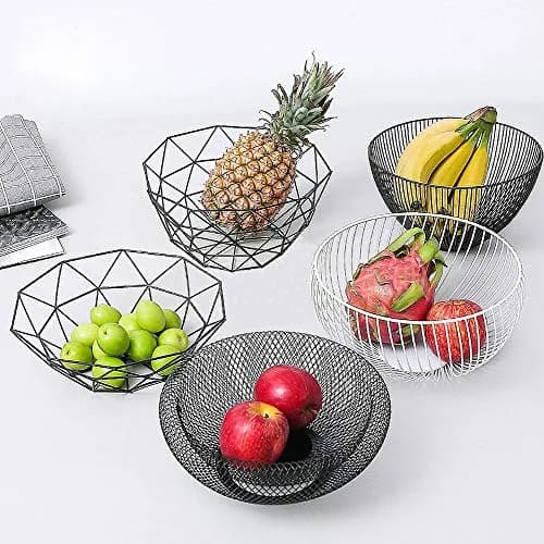 IBWell Geometric Metal Wire Fruit Bowl Black | Modern Iron Arts Storage Basket for Kitchen Counter (27cm / 10.6 inches) thumbnail 7