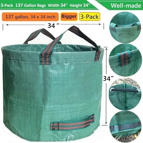 Tespher Lawn Garden Waste Bags 137 Gallon | Heavy Duty Reusable Yard Debris Containers (D34,H34 in) with Gardening Gloves thumbnail 4