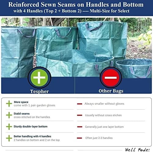 Tespher Lawn Garden Waste Bags 137 Gallon | Heavy Duty Reusable Yard Debris Containers (D34,H34 in) with Gardening Gloves thumbnail 8