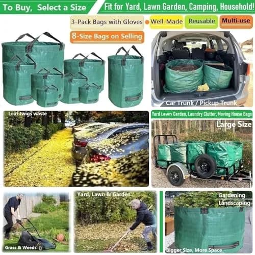 Tespher Lawn Garden Waste Bags 137 Gallon | Heavy Duty Reusable Yard Debris Containers (D34,H34 in) with Gardening Gloves thumbnail 2