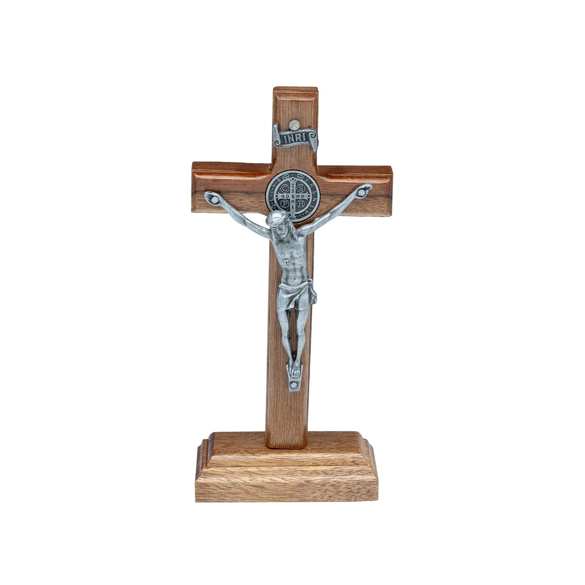 Intercession St. Benedict Crucifix with Antique Silver 5 inch (12.7 cm) Wood Cross | Faith Statement