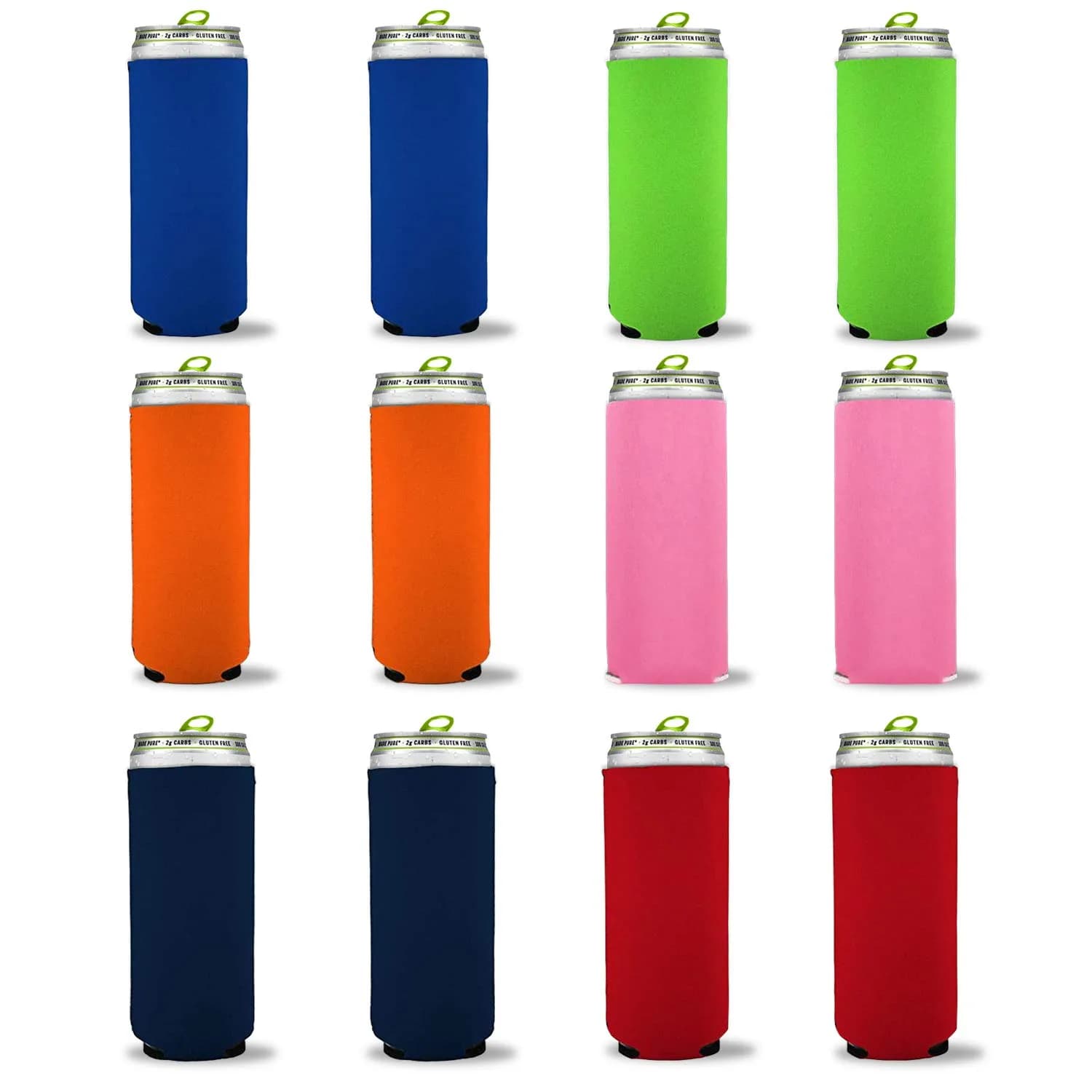 Kropsis Blank Poly Foam 12 oz Collapsible Neoprene Can Cooler Sleeves (Multi, 12-Pack) | Keep Drinks Cold - main product image