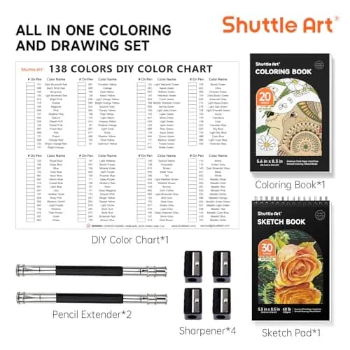 Shuttle Art 138 Colored Pencils Set with Sketch Pad & Book | Vibrant, Break-Resistant, Perfect for Artists & Kids thumbnail 6