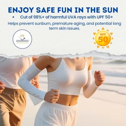 FOOTINSOLE.COM Cooling Arm Sleeves White + Gray 2 Pairs | UPF 50+ UV Protection for Sports thumbnail 5