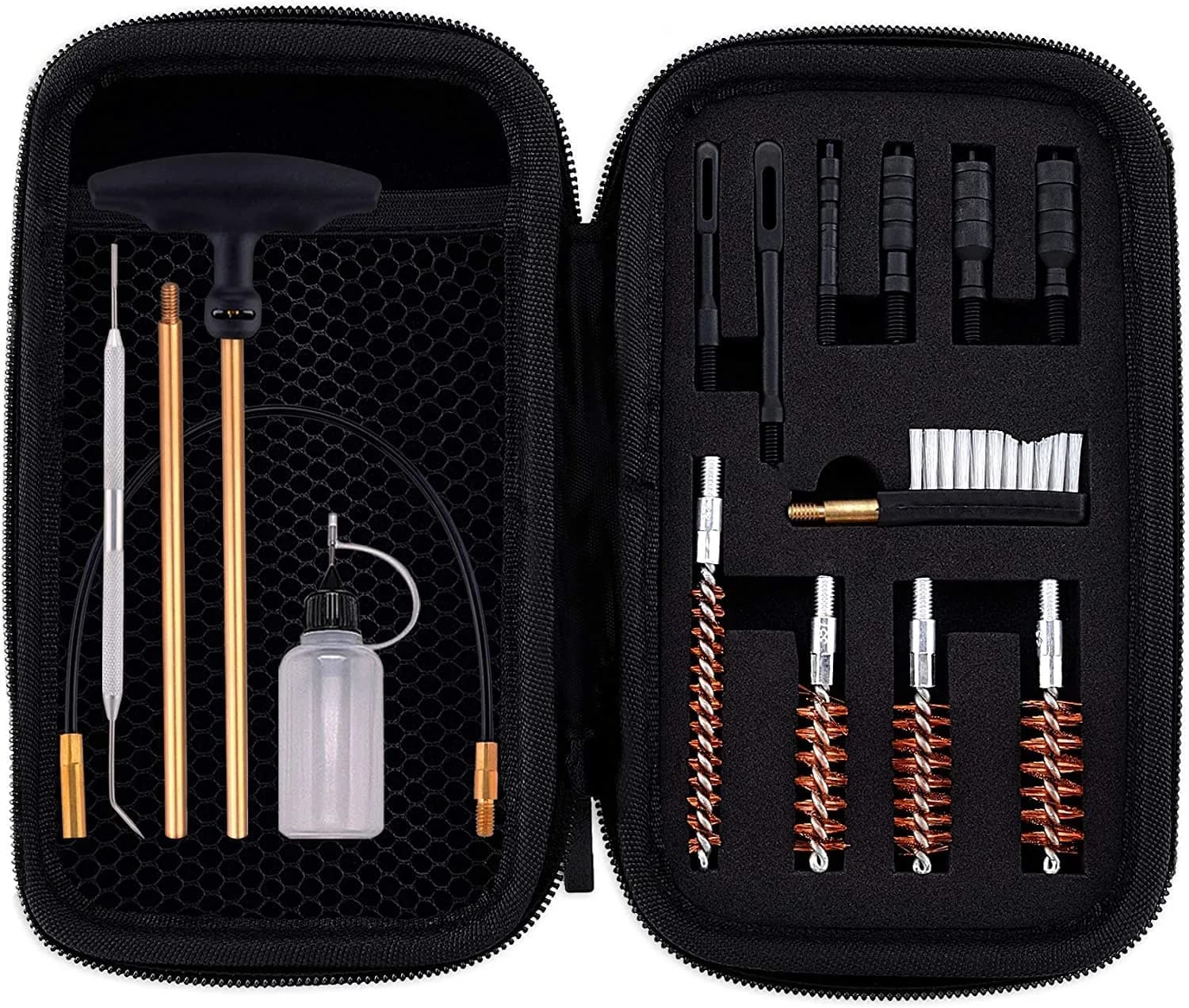 BOOSTEADY Universal Handgun Cleaning Kit .22-.45 Caliber | 16-Piece Brass & Steel Tool Set — Nylon Jag+Tip