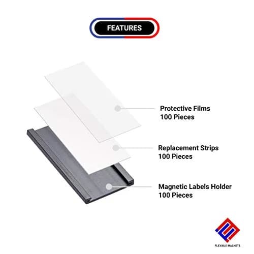 Flexible Magnets Magnetic Shelf Label Data Card Holders 1" x 2" | Reusable Labeling Solution for Shelves thumbnail 3