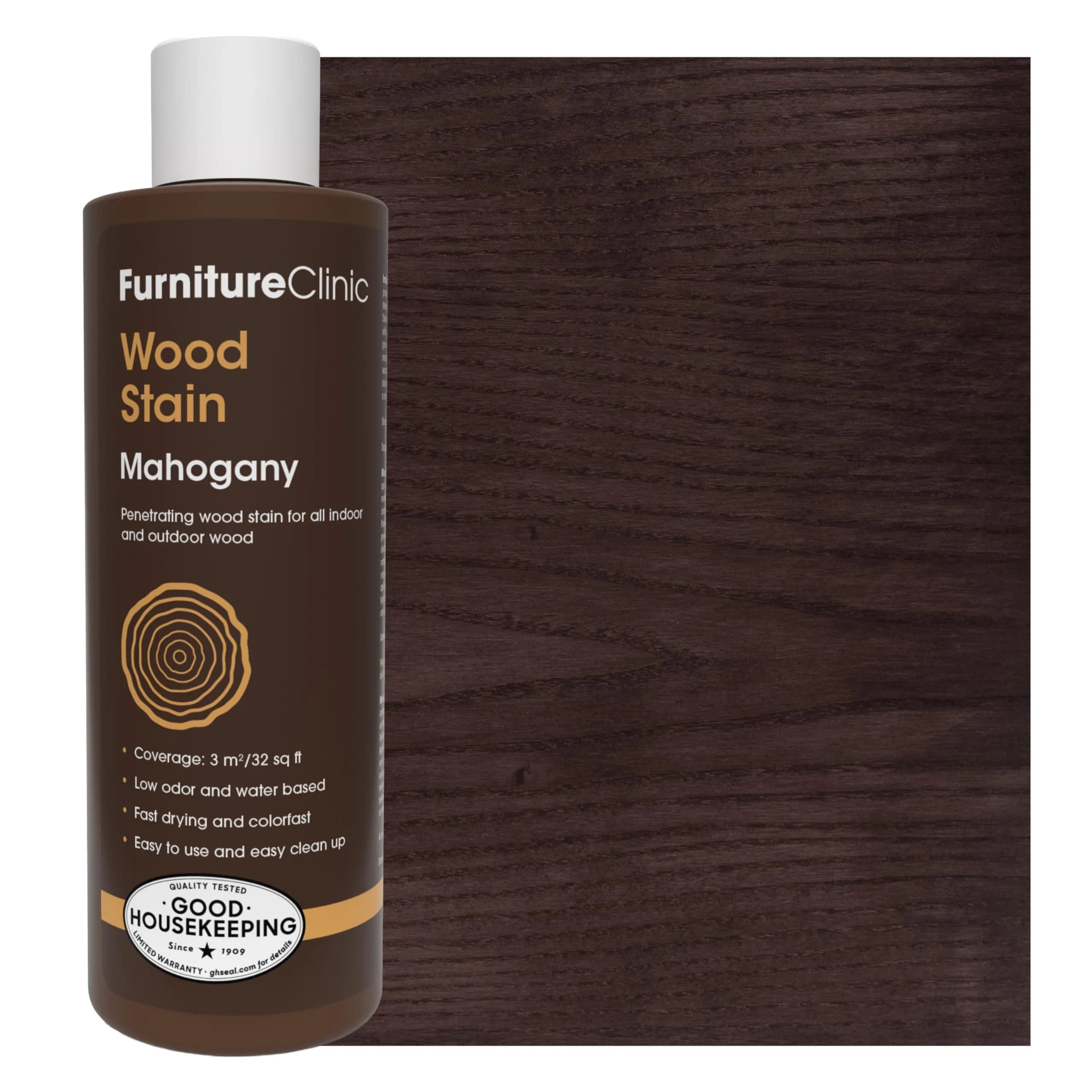 Furniture Clinic Wood Stain Antique Pine 2.5L (85 Fl Oz) | Water Based, Fast Drying, Low Odor — Mahogany / 250ml / 8.5 Fl Oz