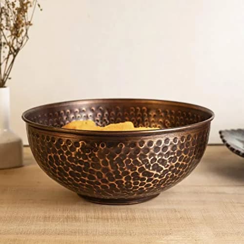 GoCraft Antique Copper Mixing Bowl 7.5 inch | Handcrafted Hammered Copper Bowl for Whisking Eggs, Tossing Salad, Serving, or Kitchen Décor thumbnail 4