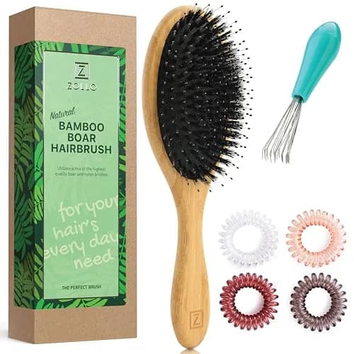 Zollo Natural Boar Bristle Hair Brush Oval | Detangles, Smooths Frizz, Restores Moisture thumbnail 7
