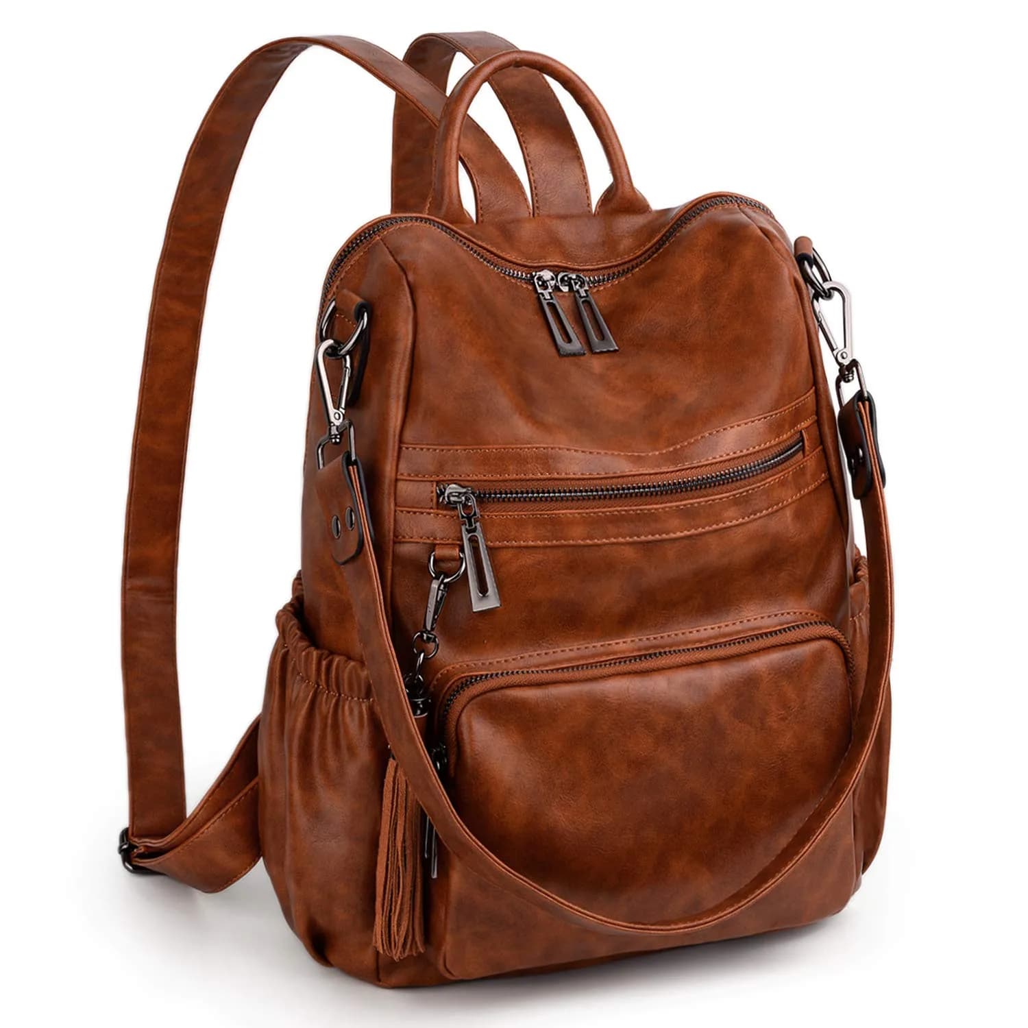 UTO Women Backpack Purse Oil Wax PU Leather Travel Shoulder Bag Brown B | Fits up to 14" Laptop