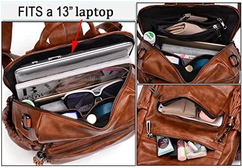 UTO Women Backpack Purse Oil Wax PU Leather Travel Shoulder Bag Brown B | Fits up to 14" Laptop thumbnail 4