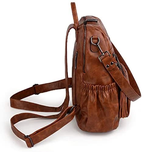 UTO Women Backpack Purse Oil Wax PU Leather Travel Shoulder Bag Brown B | Fits up to 14" Laptop thumbnail 7