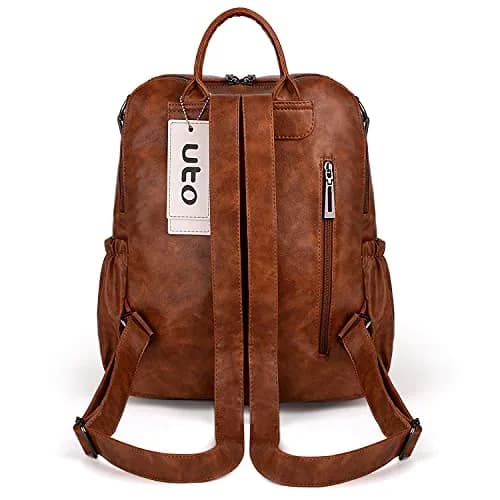 UTO Women Backpack Purse Oil Wax PU Leather Travel Shoulder Bag Brown B | Fits up to 14" Laptop thumbnail 8