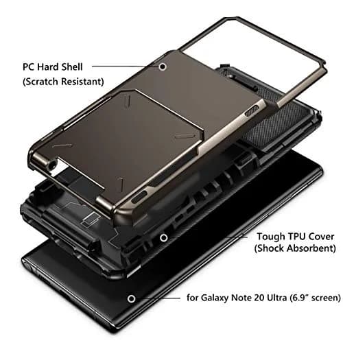 Vofolen for Galaxy Note 20 Ultra Case 5G Wallet with Card Holder Gun Metal | Dual Layer Protection & Card Storage thumbnail 3