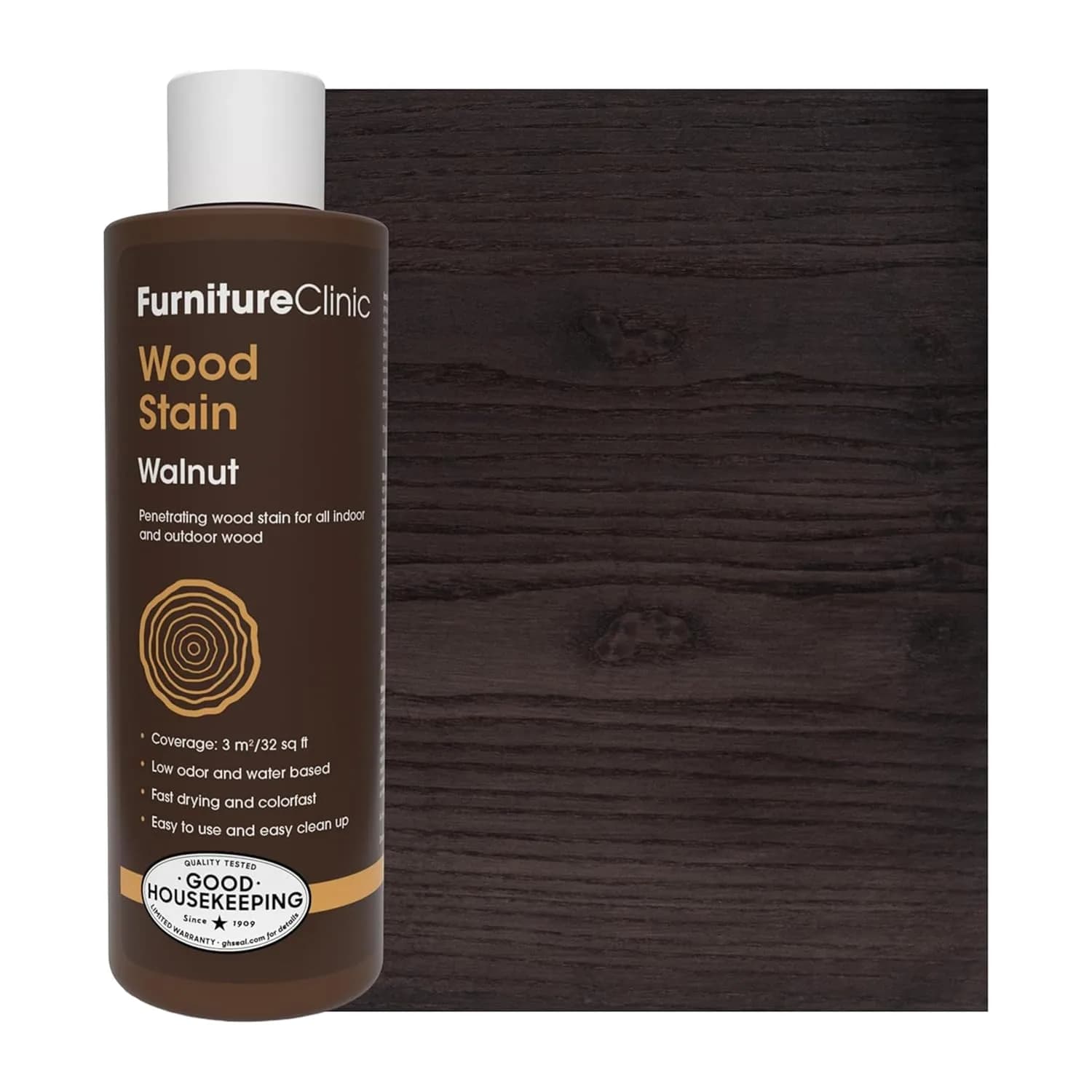 Furniture Clinic Walnut Wood Stain 250ml (8.5 Fl Oz) | Water Based, Fast Drying, Low Odor - main product image