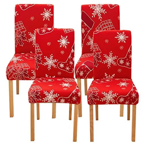 Ogrmar 4PCS Stretch Removable Washable Dining Chair Protector Slipcovers Christmas Decoration/Home Decor (17.7-25.6 inch Back Height) thumbnail 1