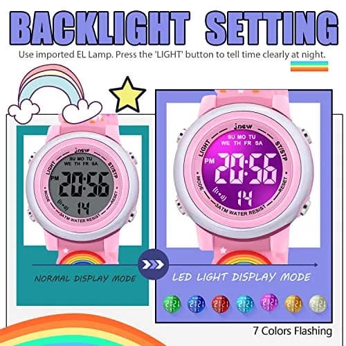 VAPCUFF Unicorn Kids Watch for Girls Ages 3-12, Pink Silicone Strap | Fun Cartoon Analog-Digital Watch with LED Light thumbnail 3