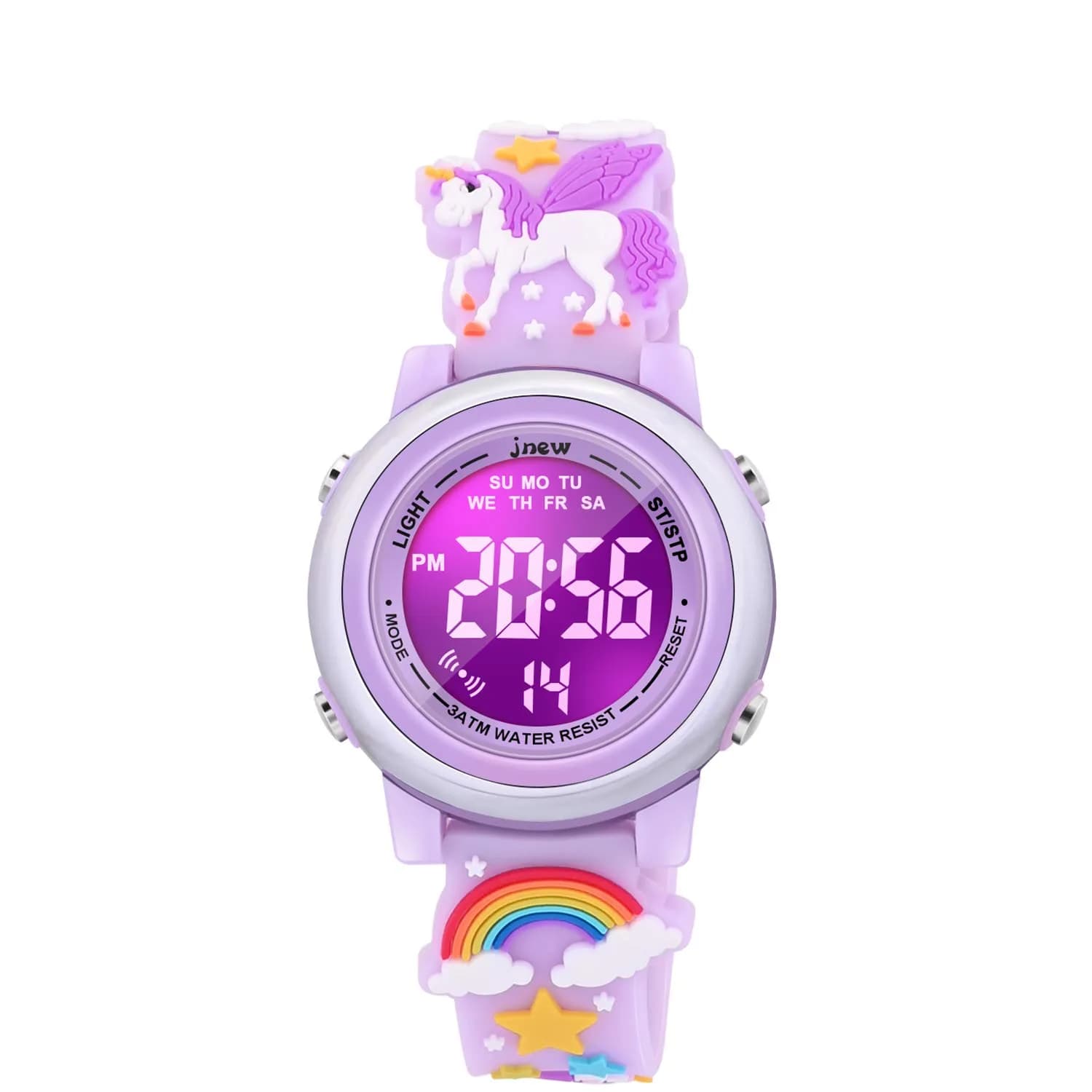 VAPCUFF Unicorn Kids Watch for Girls Ages 3-12, Pink Silicone Strap | Fun Cartoon Analog-Digital Watch with LED Light — Purple