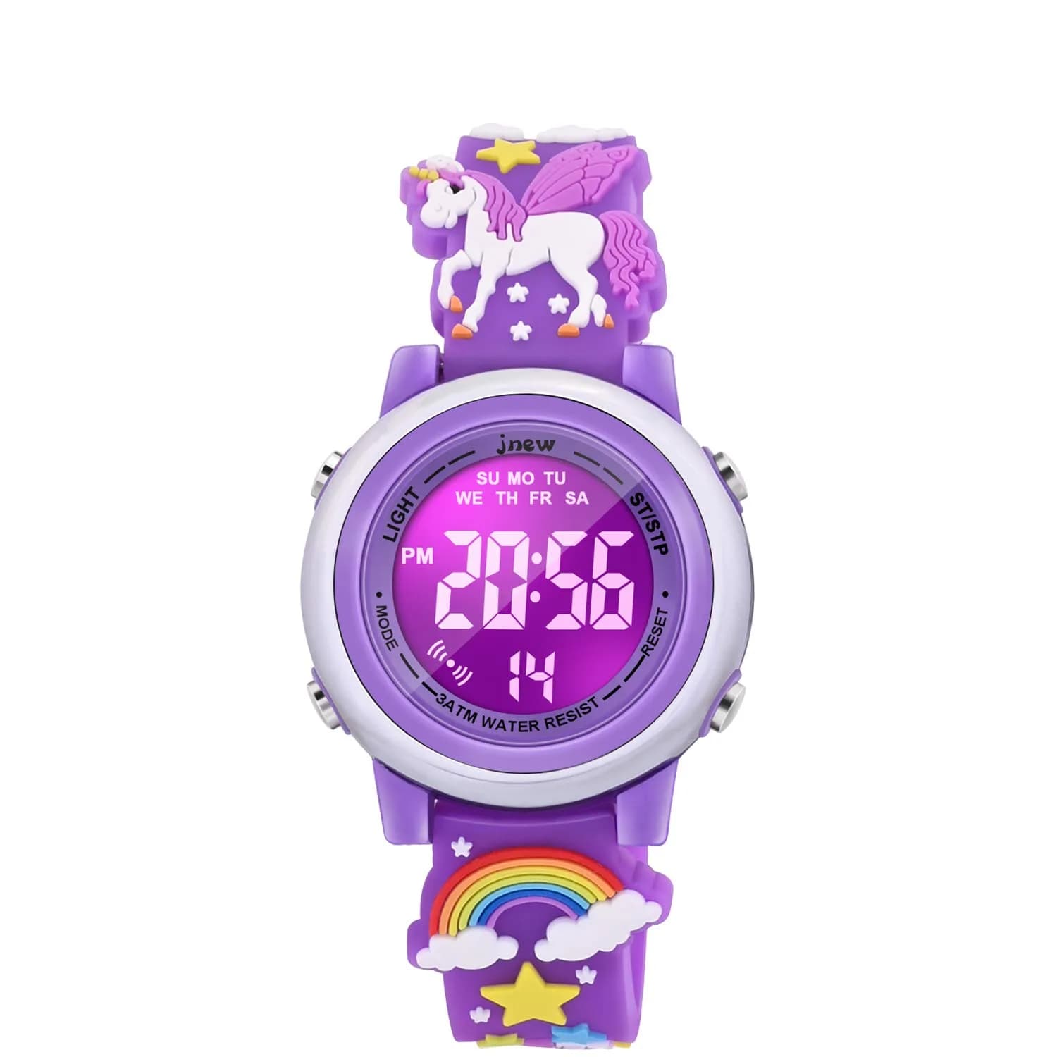 VAPCUFF Unicorn Kids Watch for Girls Ages 3-12, Pink Silicone Strap | Fun Cartoon Analog-Digital Watch with LED Light — Dark Purple