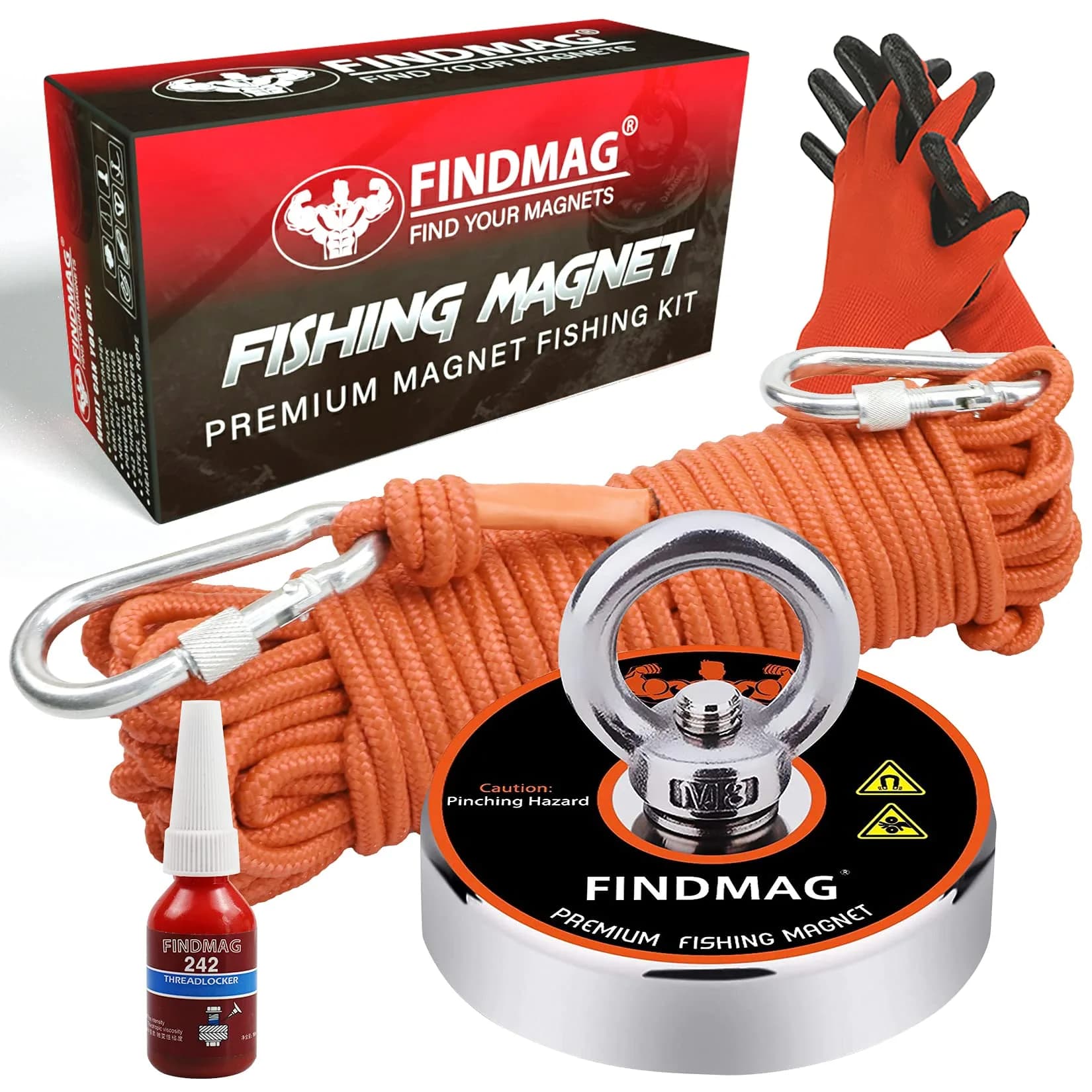 FINDMAG 500 LB Neodymium Fishing Magnet Kit 60mm (2.36 Inch) Diameter | Heavy Duty Underwater Retrieving Tool - main product image