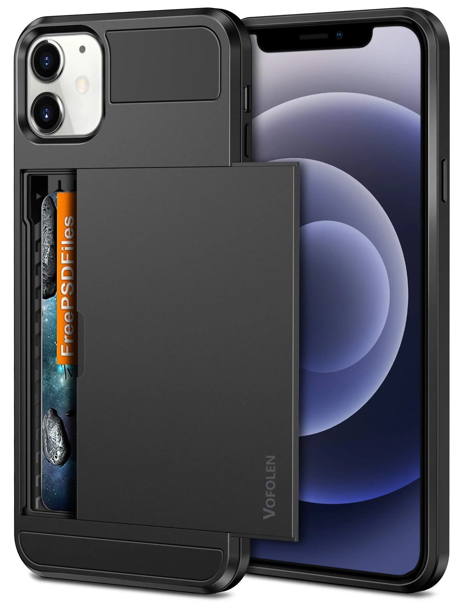 Vofolen Rose Gold Wallet Case for iPhone 12 Mini (5.4 inch) | Holds 2 Cards, Slim Hybrid Design — Black / For Iphone 12 Mini