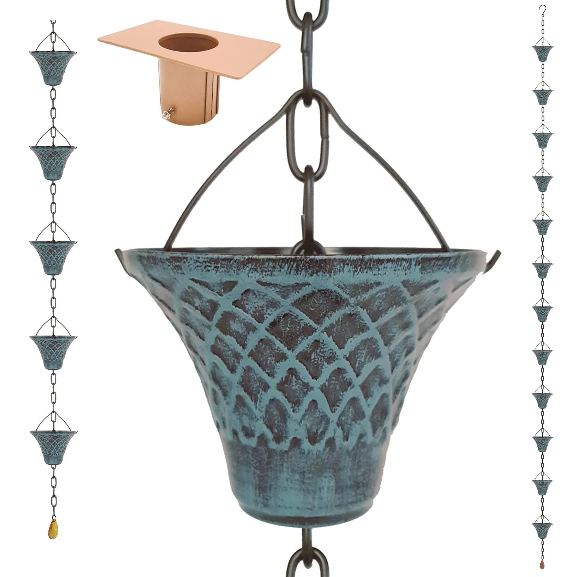 LEPTALINA 8.5FT Bell Iron Rain Chain with Adapter, Blue | 2.56m (102.4in) Decorative Cascade — Blue(Single)